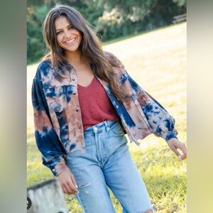 Natural Life Laney Tie Dye Trucker Jacket Navy/Blue XS/S